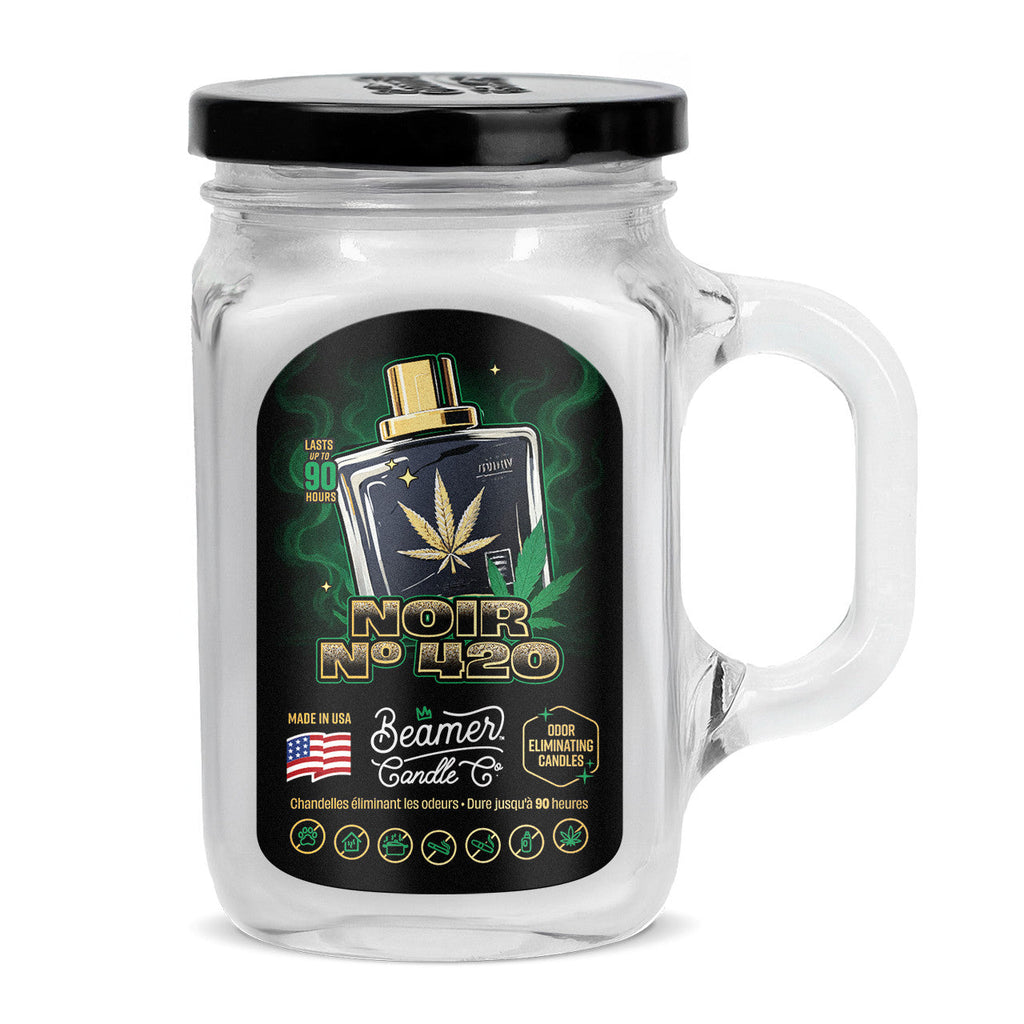 Beamer Candle Co. 12oz Glass Mason Jar, Noir #420 - Infyniti Scales